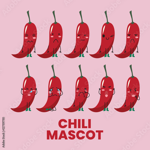 cute chili set mascot vector illustration