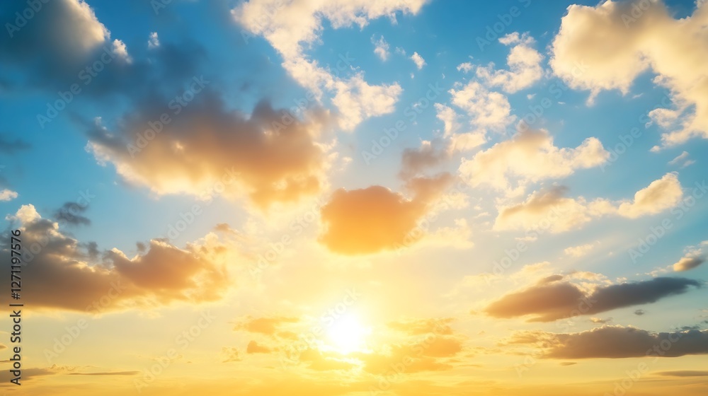 Fototapeta premium Stunning Sunset Over the Horizon with Dramatic Clouds and Warm Light : Generative AI