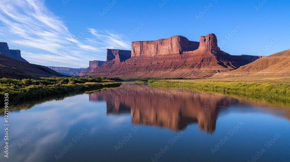 Fototapeta premium Red Rock Canyon River Reflection at Dawn