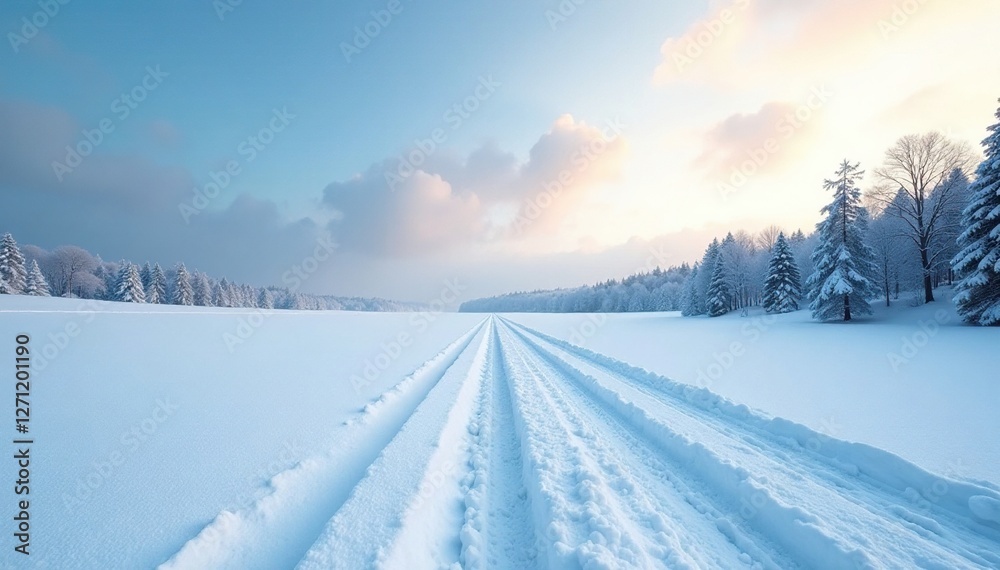 Empty land covered in thick layer of fresh snow, frost, snow Empty land covered in thick layer of fresh snow, frost, snow