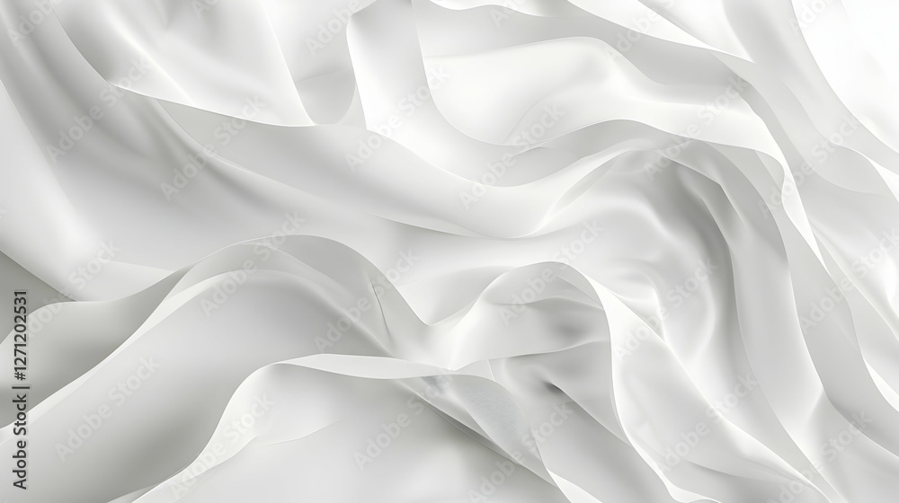 Soft, flowing white fabric draped elegantly, creating smooth textures and shadows Soft, flowing white fabric draped elegantly, creating smooth textures and shadows