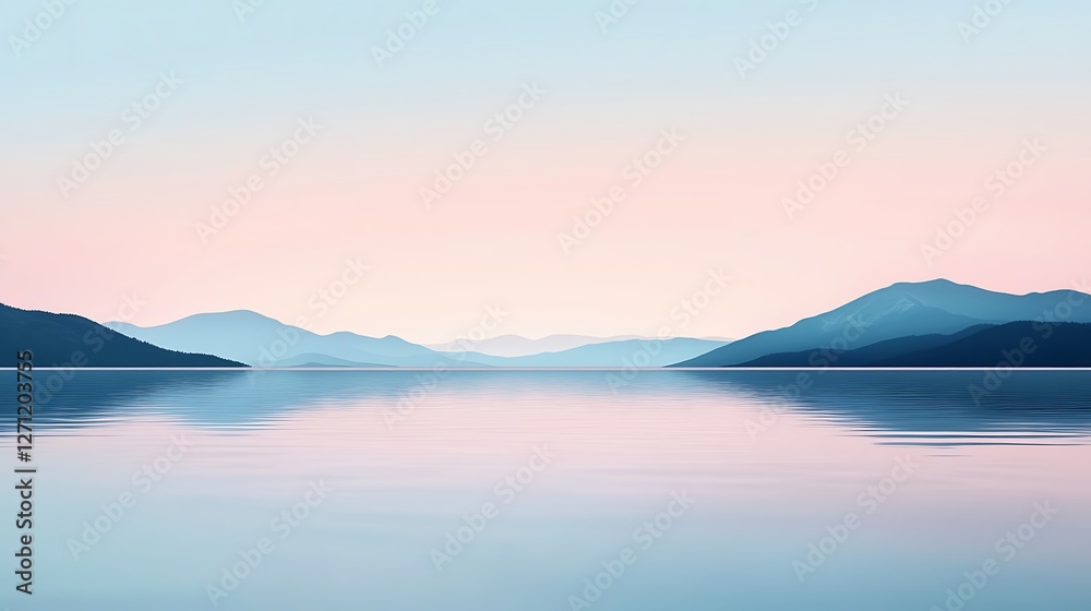 Serene Mountain Lake Peaceful Sunset Landscape Serene Mountain Lake Peaceful Sunset Landscape