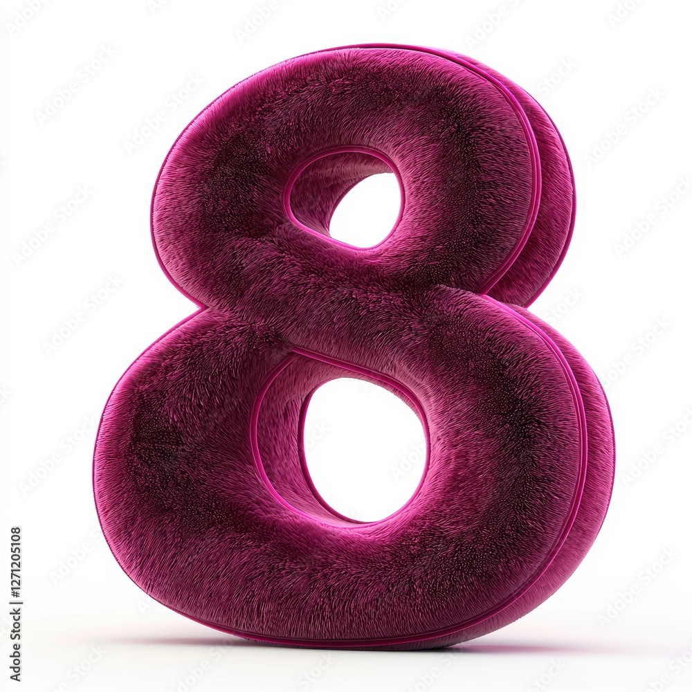 Velvet number 8 with a soft plush texture for 8 March International Womens Day isolated on white Velvet number 8 with a soft plush texture for 8 March International Womens Day isolated on white
