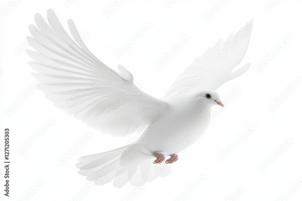 Fototapeta premium White dove flying isolated on white background and Clipping path