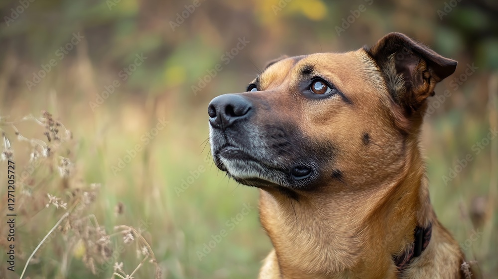 Thoughtful Dog Looking Up Against a Background of Natural Scenery : Generative AI Thoughtful Dog Looking Up Against a Background of Natural Scenery : Generative AI