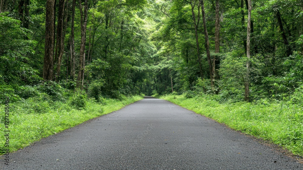 Fototapeta premium Gray Gravel Path Through Lush Green Forest