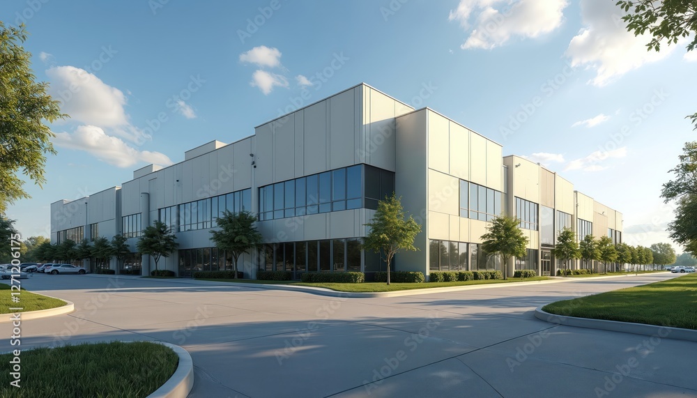 Exterior of modern business datum center architecture. Contemporary office building with blue glass windows under bright sky. Commercial real estate in urban environment. Modern industrial Exterior of modern business datum center architecture. Contemporary office building with blue glass windows under bright sky. Commercial real estate in urban environment. Modern industrial