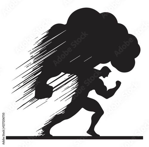 A man Running With Huge Power Vector silhouette 