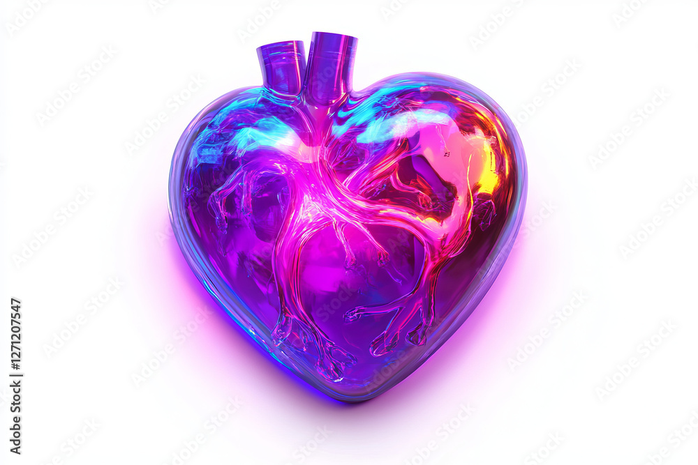 3D render of a glowing neon heart, isolated on white background 3D render of a glowing neon heart, isolated on white background