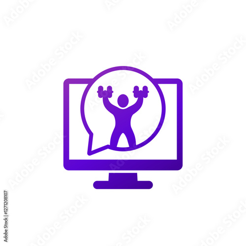 online fitness training, workout icon on white