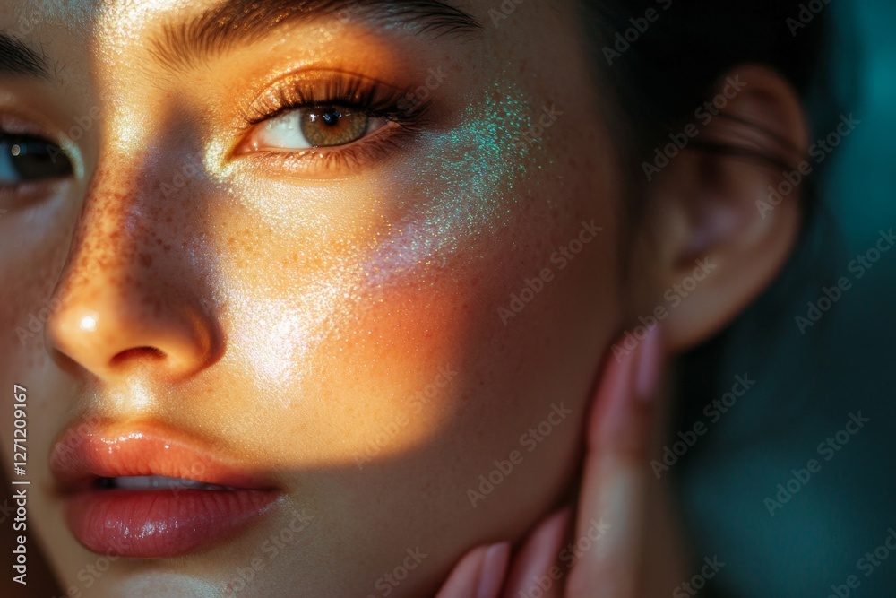 Naklejka premium Radiant Beauty: Close-up Makeup Portrait