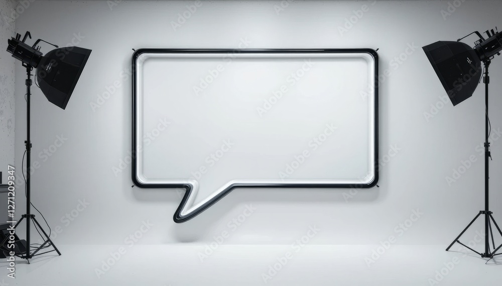 Naklejka premium Studio Shot of a Large White Speech Bubble with Black Outline and Professional Lighting