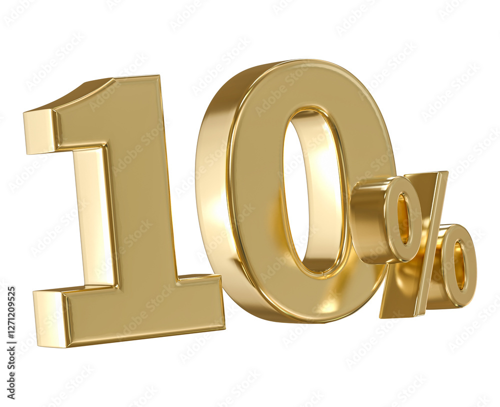 Golden 10 Percent: A photorealistic rendering of the number 10 with a percentage sign, crafted in gleaming gold, perfectly illustrates discounts, savings, and financial incentives. Golden 10 Percent: A photorealistic rendering of the number 10 with a percentage sign, crafted in gleaming gold, perfectly illustrates discounts, savings, and financial incentives.