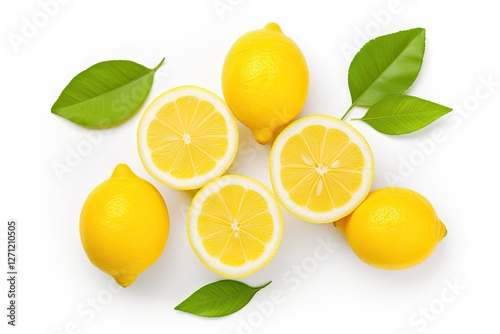 Wallpaper Mural White background flat lay of isolated lemon slices top view Torontodigital.ca