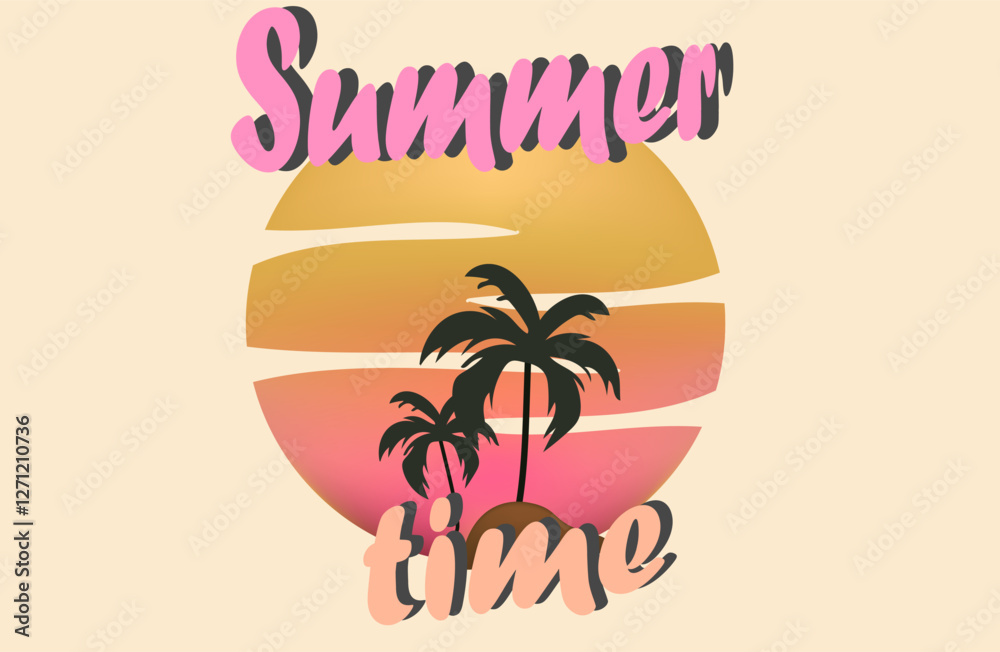 Fototapeta premium Summer background with palm leaves and sunglasses in retro style.Retro futuristic background 1980s style. Classic 80s design vector illustration. Hot summer time