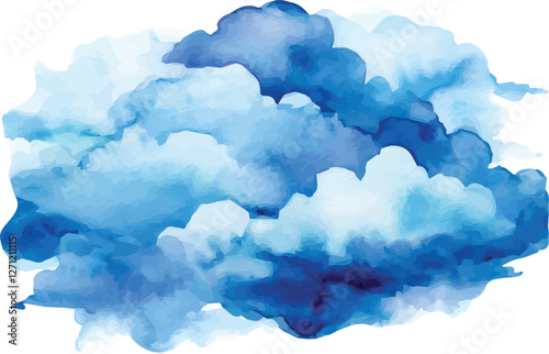 Watercolor Cloudscape - Vector Blue Clouds Illustration