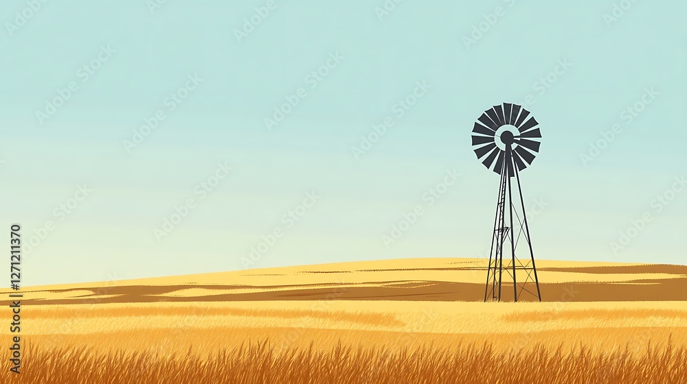 Windmill stands tall in a golden wheat field Windmill stands tall in a golden wheat field