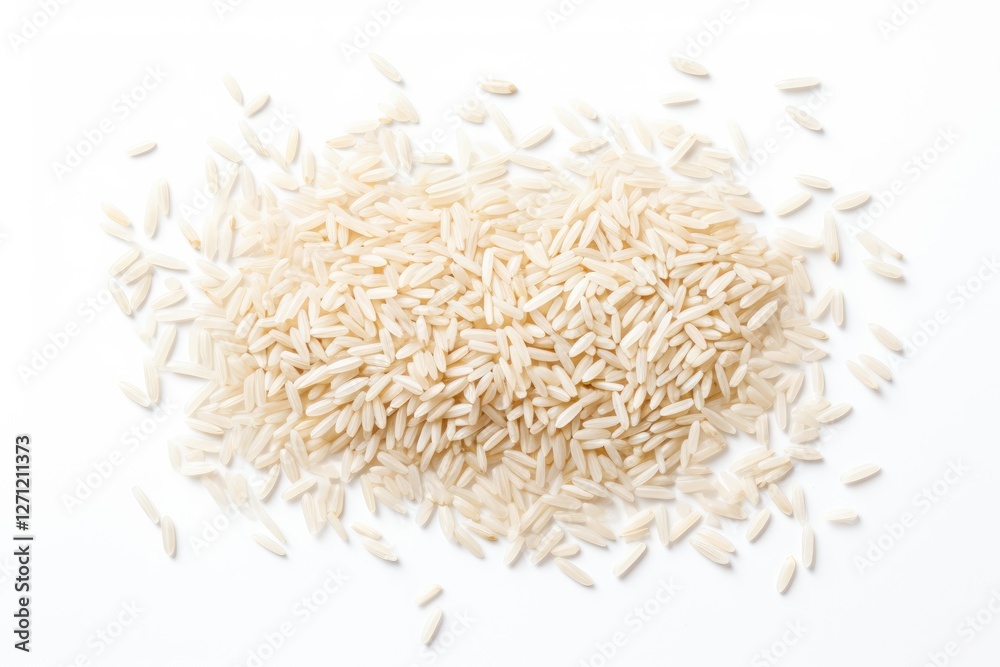 White background with isolated rice grains viewed from the top White background with isolated rice grains viewed from the top