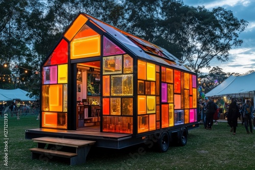 Unique Colorful Mobile Home Featuring Vibrant Windows and Design