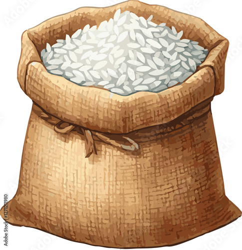 Watercolor Vector Illustration of a brown bag of white rice