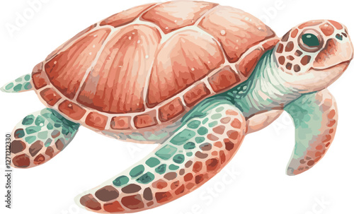 Watercolor Vector Illustration of a Bright Sea Turtle