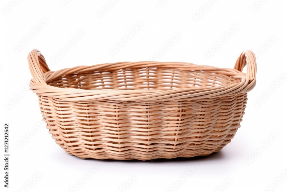 White isolated wicker basket with handles White isolated wicker basket with handles