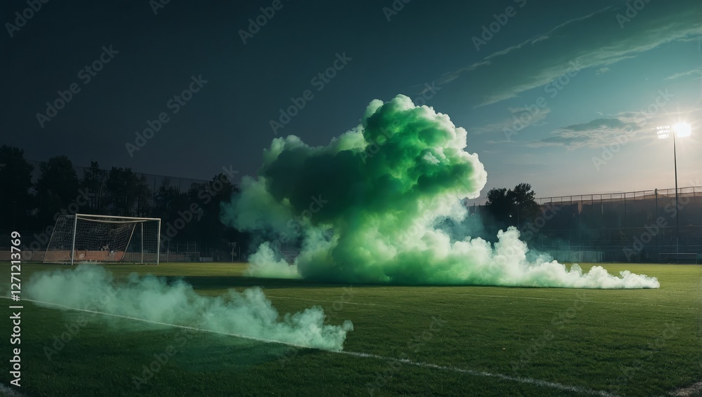 Greenish Fog Drift Over Soccer Pitch, Evoking a Mysterious, Toxic Atmosphere
Greenish Fog Drift Over Soccer Pitch, Evoking a Mysterious, Toxic Atmosphere
