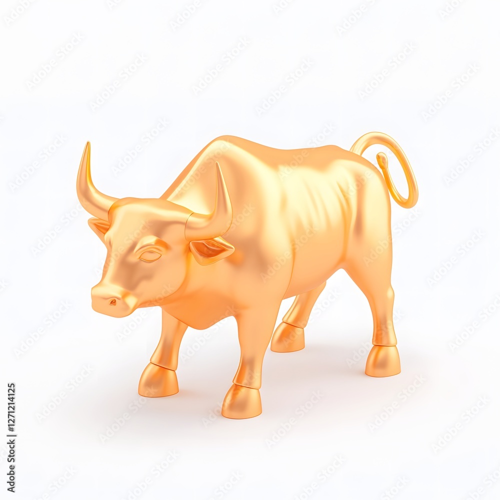 Fototapeta premium Golden bull sculpture art studio 3d render modern environment close-up view symbol of wealth