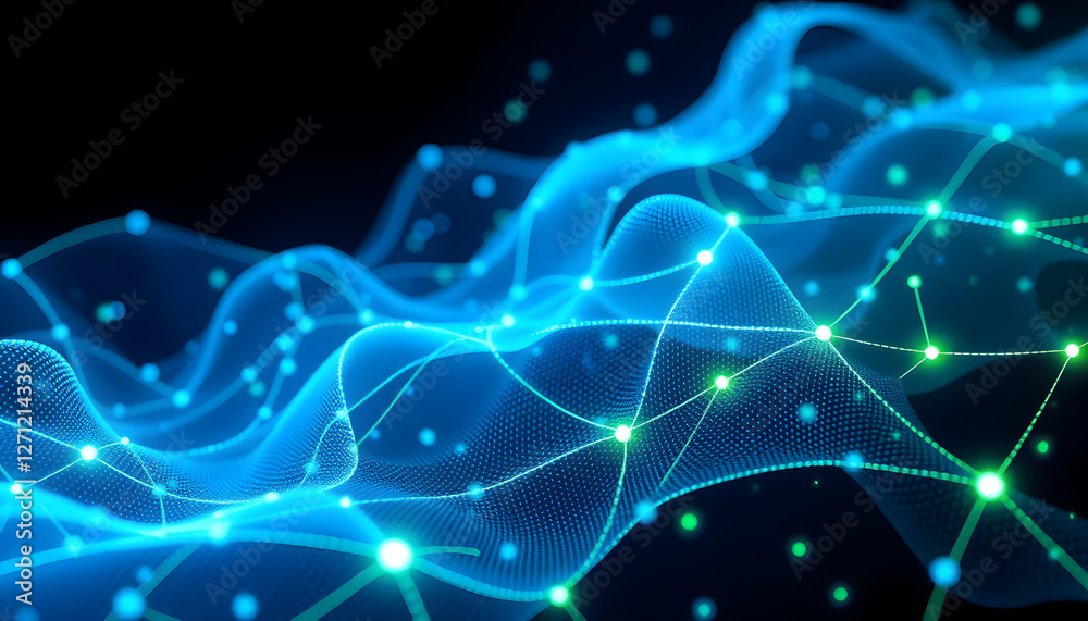 Abstract image symbolizing connection with blue waves and green dots, representing AI or networking
Abstract image symbolizing connection with blue waves and green dots, representing AI or networking