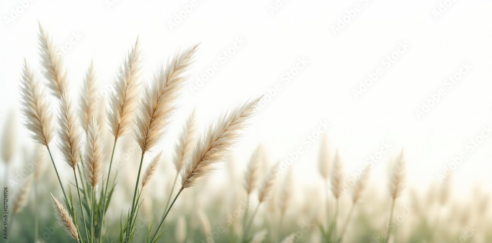 Soft, feathery tufts of ornamental grass against white, feathery, delicate, isolated Soft, feathery tufts of ornamental grass against white, feathery, delicate, isolated