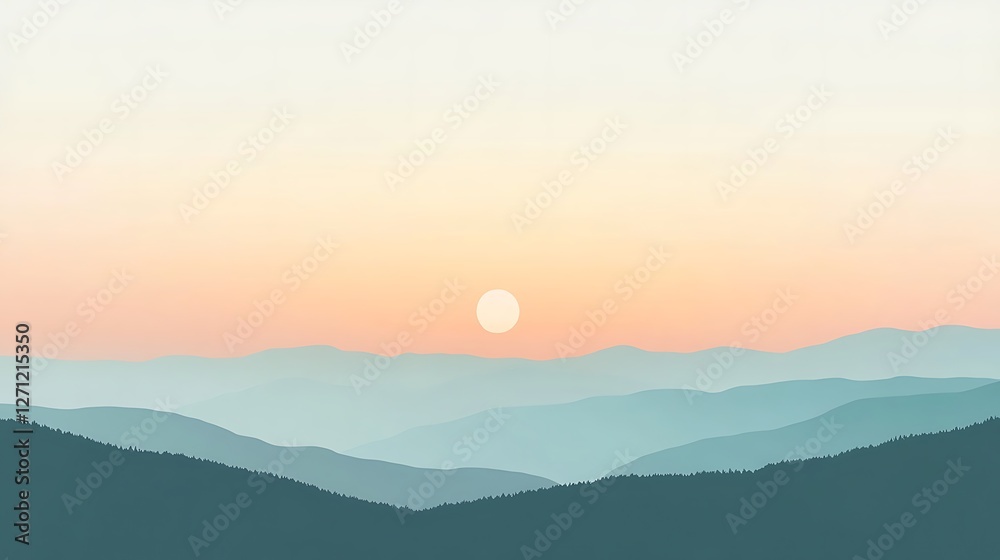 Serene Sunset Over Rolling Mountain Ranges Serene Sunset Over Rolling Mountain Ranges