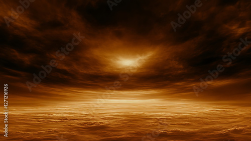 Ethereal Golden Sky Cloudscape of Vast Expanses with Dramatic Light and Atmospheric Perspective photo