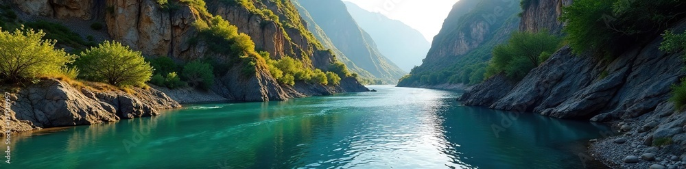 River flowing through a narrow gorge between towering cliffs, gorge, river River flowing through a narrow gorge between towering cliffs, gorge, river