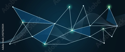 Abstract digital network with interconnected lines and dots on a deep blue background