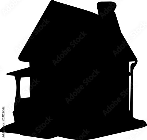 house with porch black silhouette, vector