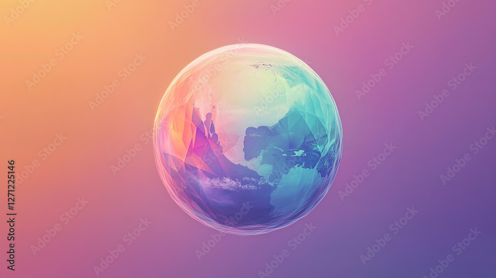 Abstract Geometric Composition with Teal and Pink Hues and Glass Sphere Abstract Geometric Composition with Teal and Pink Hues and Glass Sphere