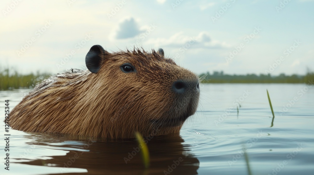 Capybara swimming under the sea nature scene wildlife Capybara swimming under the sea nature scene wildlife