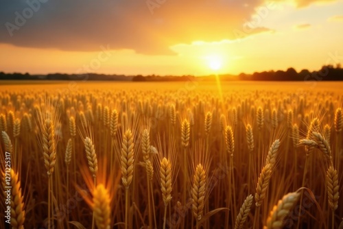 Evening golden glow over a harvested wheat field, farm, crops, agriculture