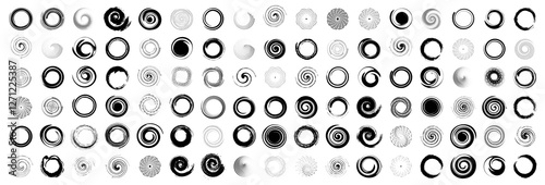 Black funnel collection. Set of circle swirl. Circle black funnel collection. Black funnel vortex design