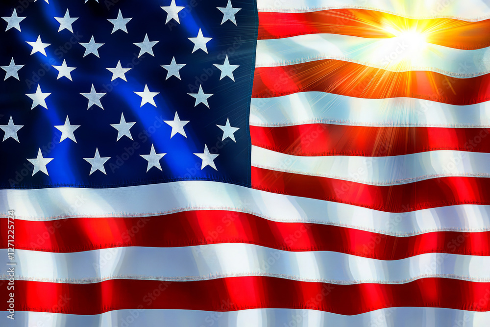 Waving American Flag with Sunlight Symbolizing Patriotism and National Pride Waving American Flag with Sunlight Symbolizing Patriotism and National Pride