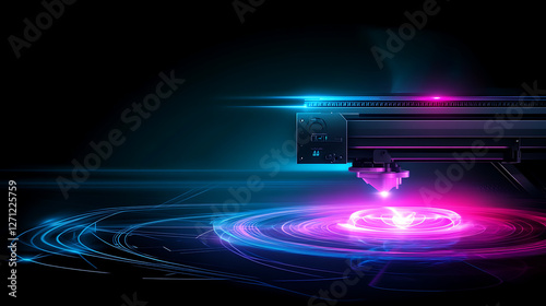 Futuristic Dimension Portal Device with Glowing Beams and Concentric Energy Rings Design