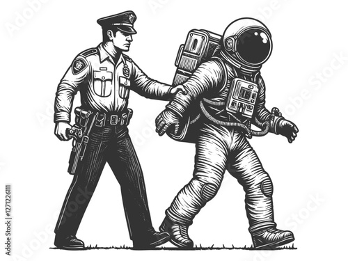 Police Arresting Astronaut in Spacesuit vector