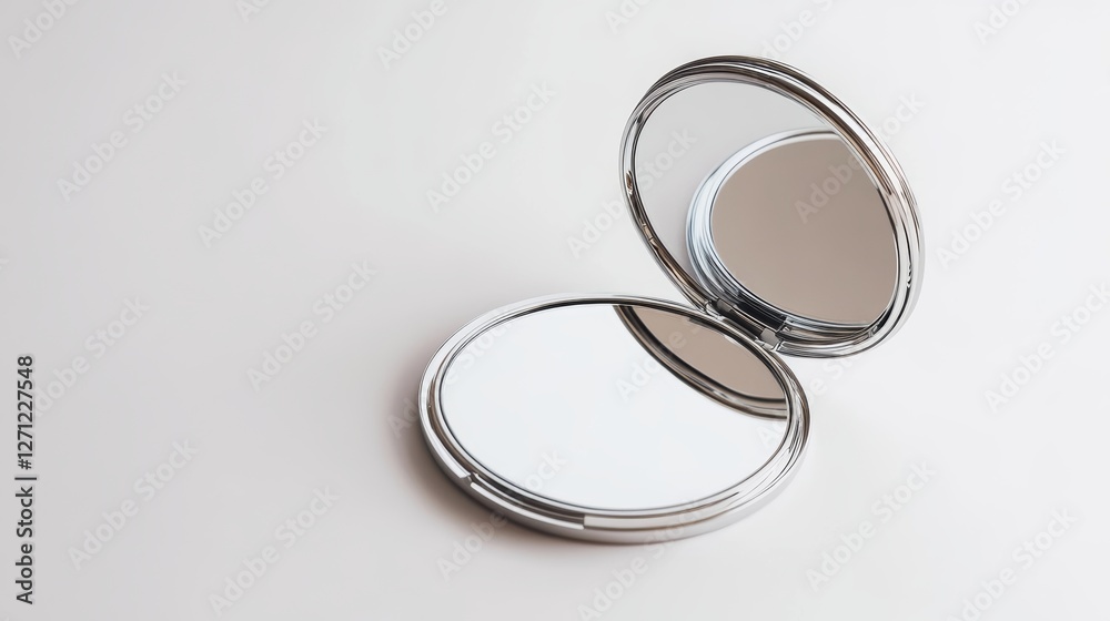 Compact Mirror Reflection on White Surface Minimalistic Design Display Compact Mirror Reflection on White Surface Minimalistic Design Display