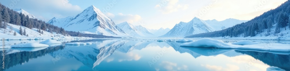 custom made wallpaper toronto digitalSerene ice floe with mirror-like reflection of snow-capped mountains, frozen, peaceful, landscape