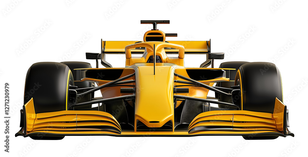 Naklejka premium High-performance formula racing race car in bright yellow isolated on white background showcasing advanced design and aerodynamics motorsport concept