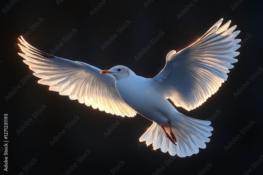 Obraz premium Majestic Bird in Flight with Backlit Wings During Golden Hour Glow