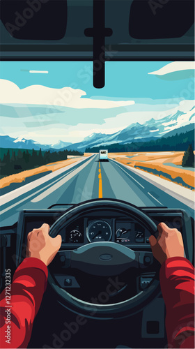 Illustration of a truck driver. Trucker. Man behind the wheel. Driver.