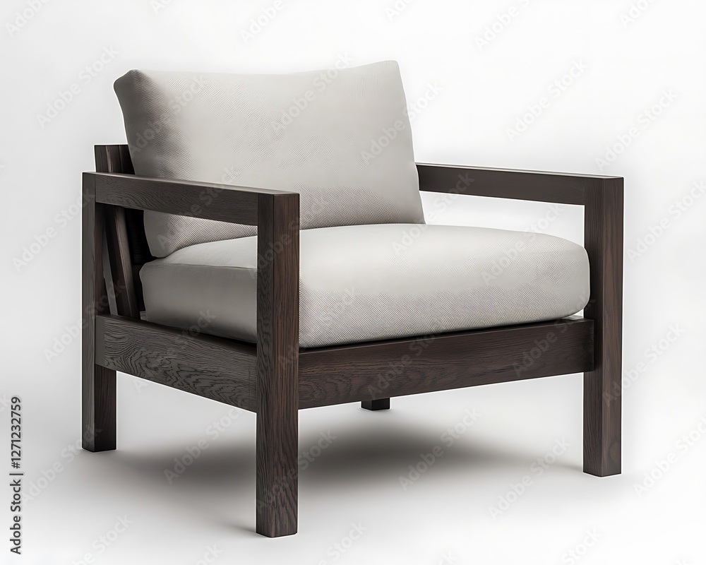 Modern wooden armchair in a dark oak finish, clean white background with soft lighting Modern wooden armchair in a dark oak finish, clean white background with soft lighting