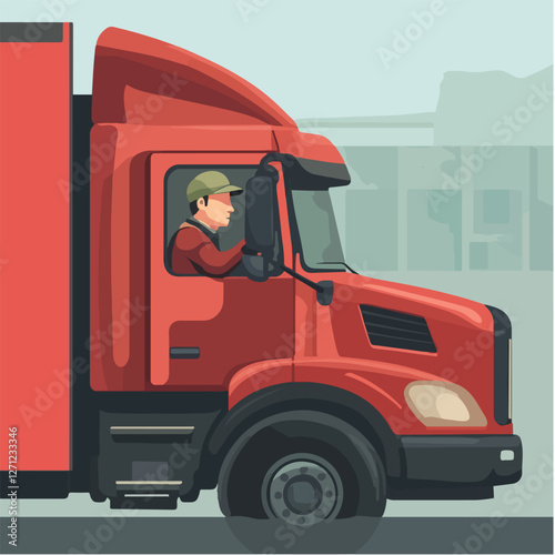 Illustration of a truck driver. Trucker. Man behind the wheel. Driver.