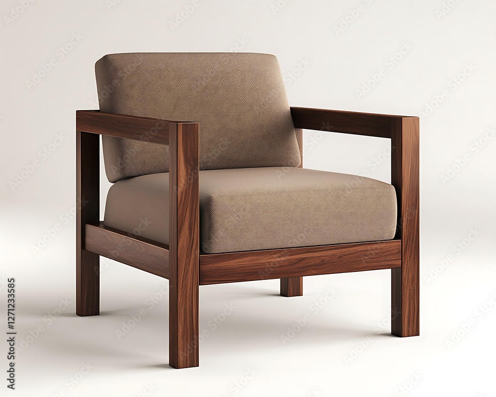 Modern wooden armchair in a dark oak finish, clean white background with soft lighting Modern wooden armchair in a dark oak finish, clean white background with soft lighting